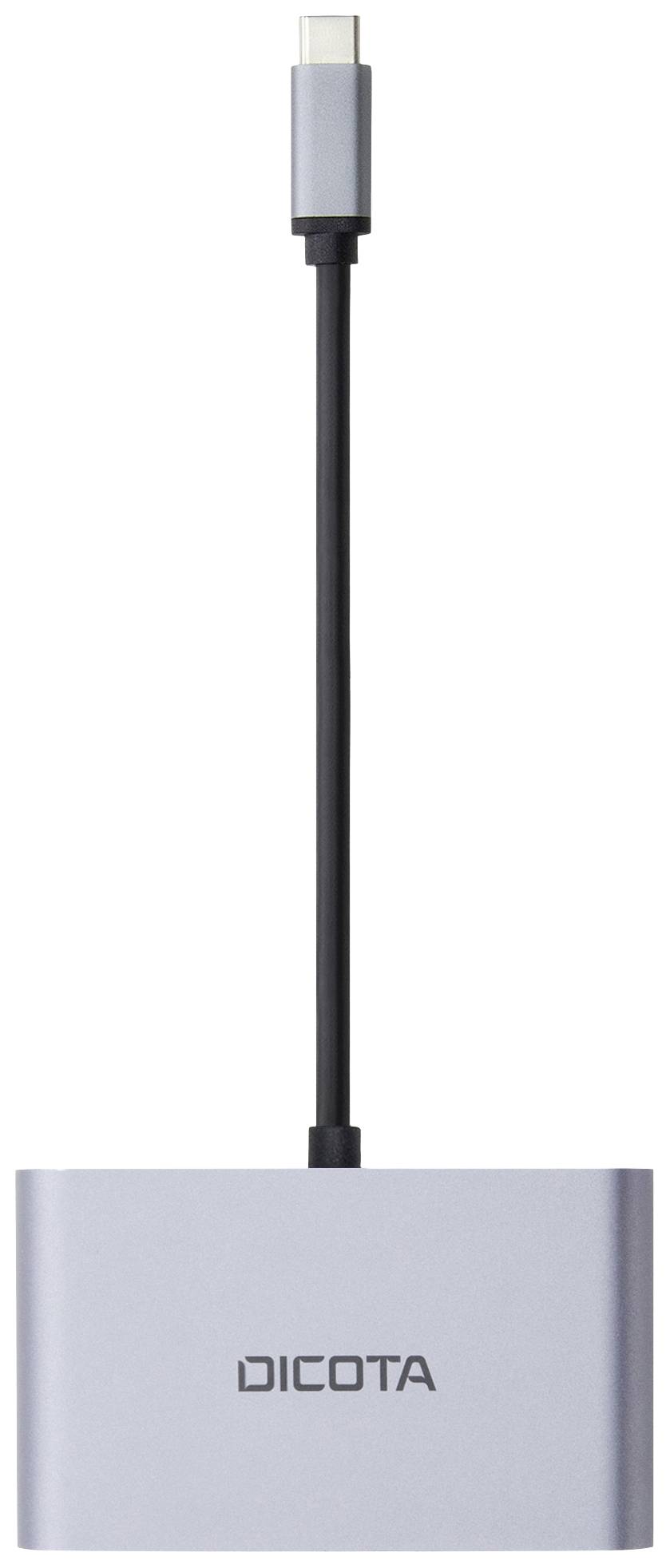 USB-C-Adapter von Dicota mit kabelverbundener Anschlussbox.