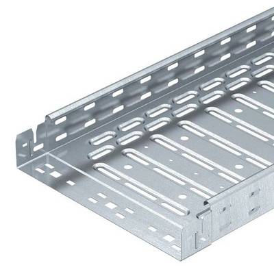 Metallkabelrinne mit perforierten Seiten und Boden für Kabelmanagement in industriellen oder gewerblichen Anwendungen.