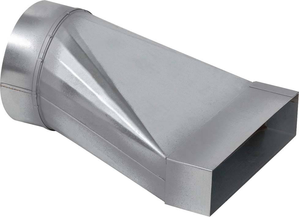 Metallischer Übergangsstutzen, rund zu rechteckig, dient zur Verbindung von Lüftungsrohren in einem Belüftungssystem.