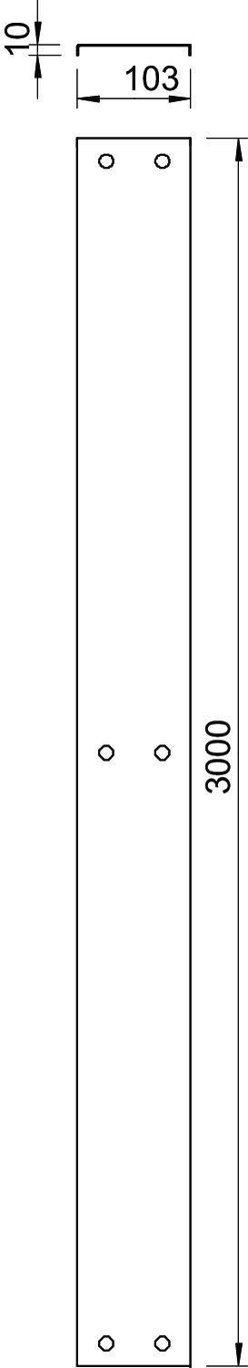 Technische Zeichnung einer langen, schmalen Platte mit Maßen: 3000 mm Länge, 103 mm Breite, dargestellt mit Bohrlöchern.