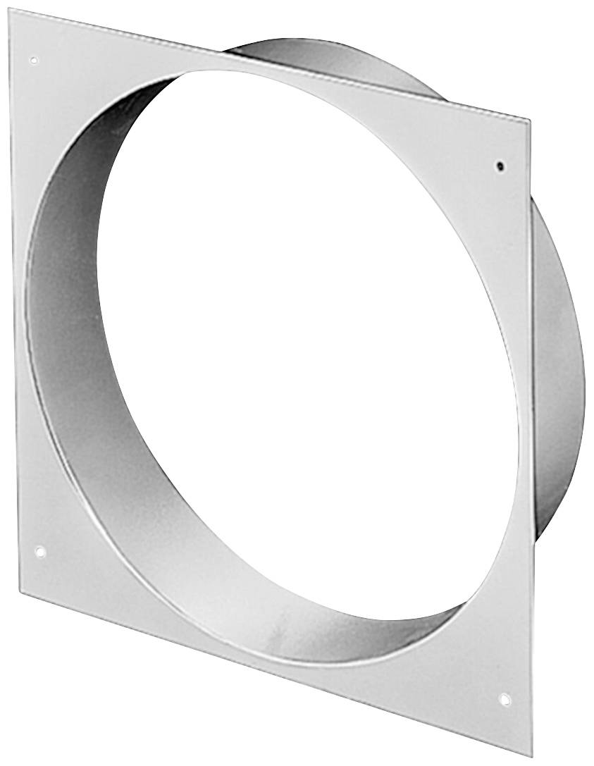 Ein rundes Metallventilationsgitter, montiert auf einem quadratischen Rahmen, dient der Belüftung oder dem Luftaustausch.