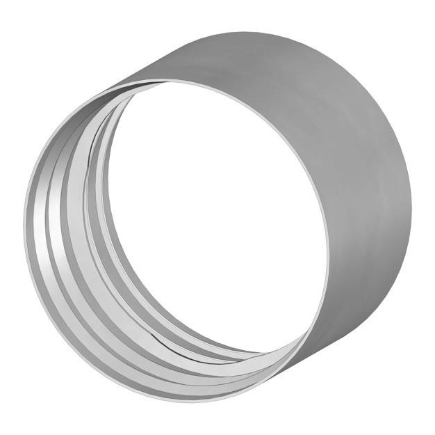 Ein silberner, metallischer Ring mit glatter Oberfläche, abgebildet vor einem weißen Hintergrund.