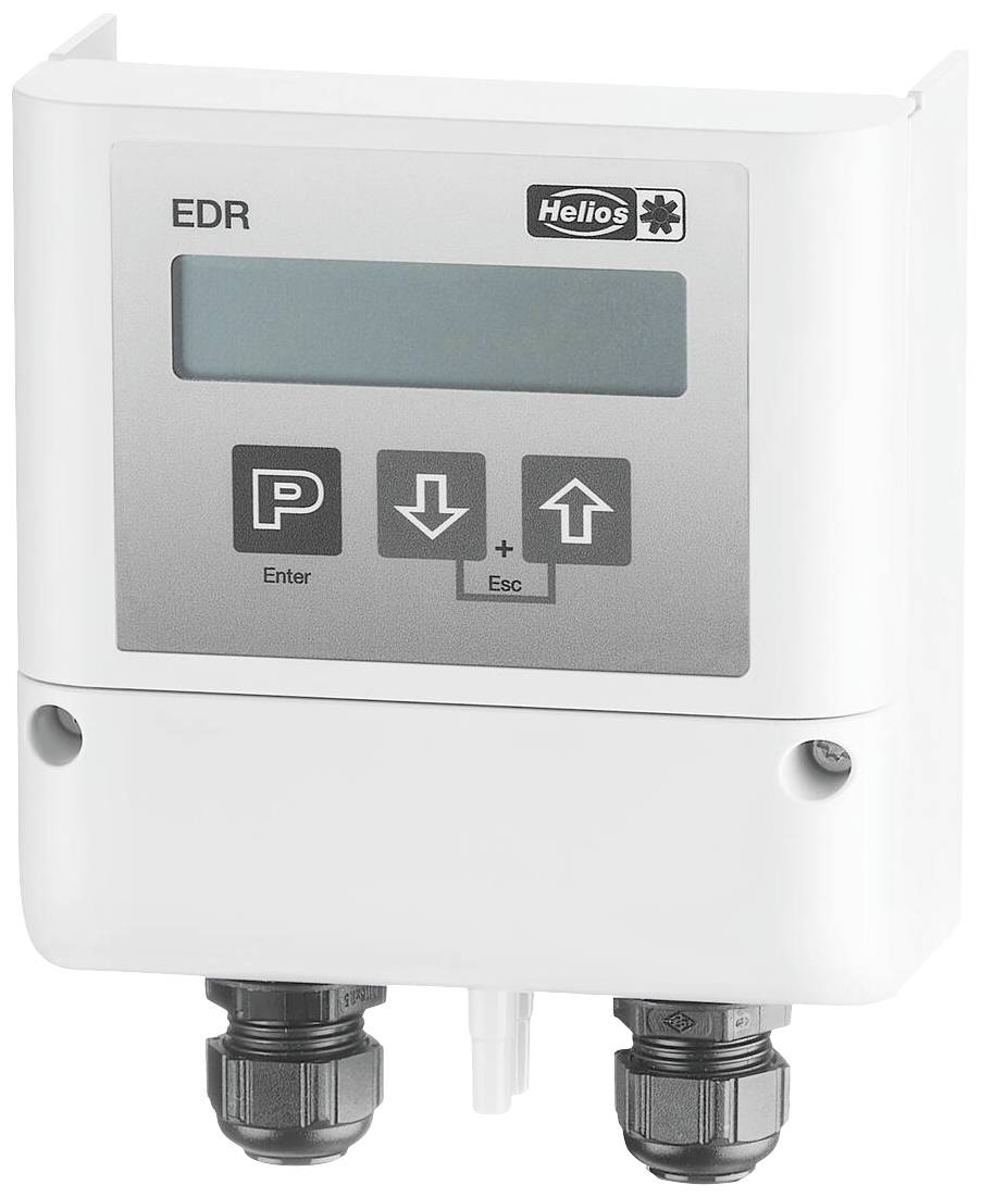 Ein weißes elektronisches Gerät mit Display und vier Tasten: 'Enter', 'Pfeil hoch', 'Plus', 'Escape'. Oben steht 'EDR'.