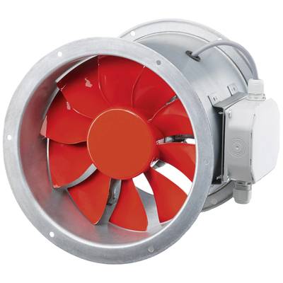 Ein zylinderförmiger Metallventilator mit roten Flügeln, geeignet für industrielle Belüftung.