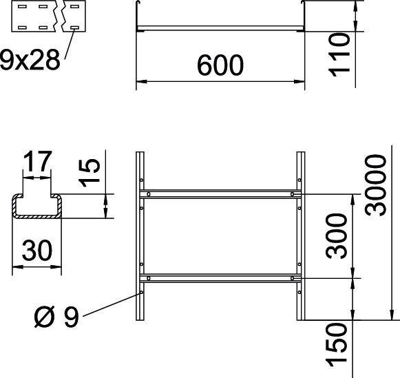 OBO Bettermann 6207312 Kabelleiter (L x B x H) 3 m x 600.00 mm x 110.00 mm 3 m