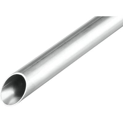 Eine silberne Metallröhre, die schräg von links unten nach rechts oben verläuft, zeigt eine glatte, glänzende Oberfläche.