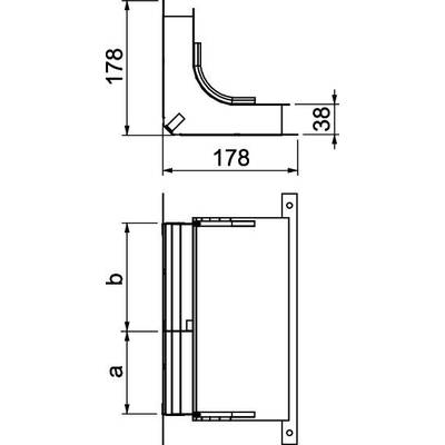 Technische Zeichnung zeigt die Seiten- und Frontansicht eines rechteckigen Bauteils mit Maßen 178 mm x 38 mm.
