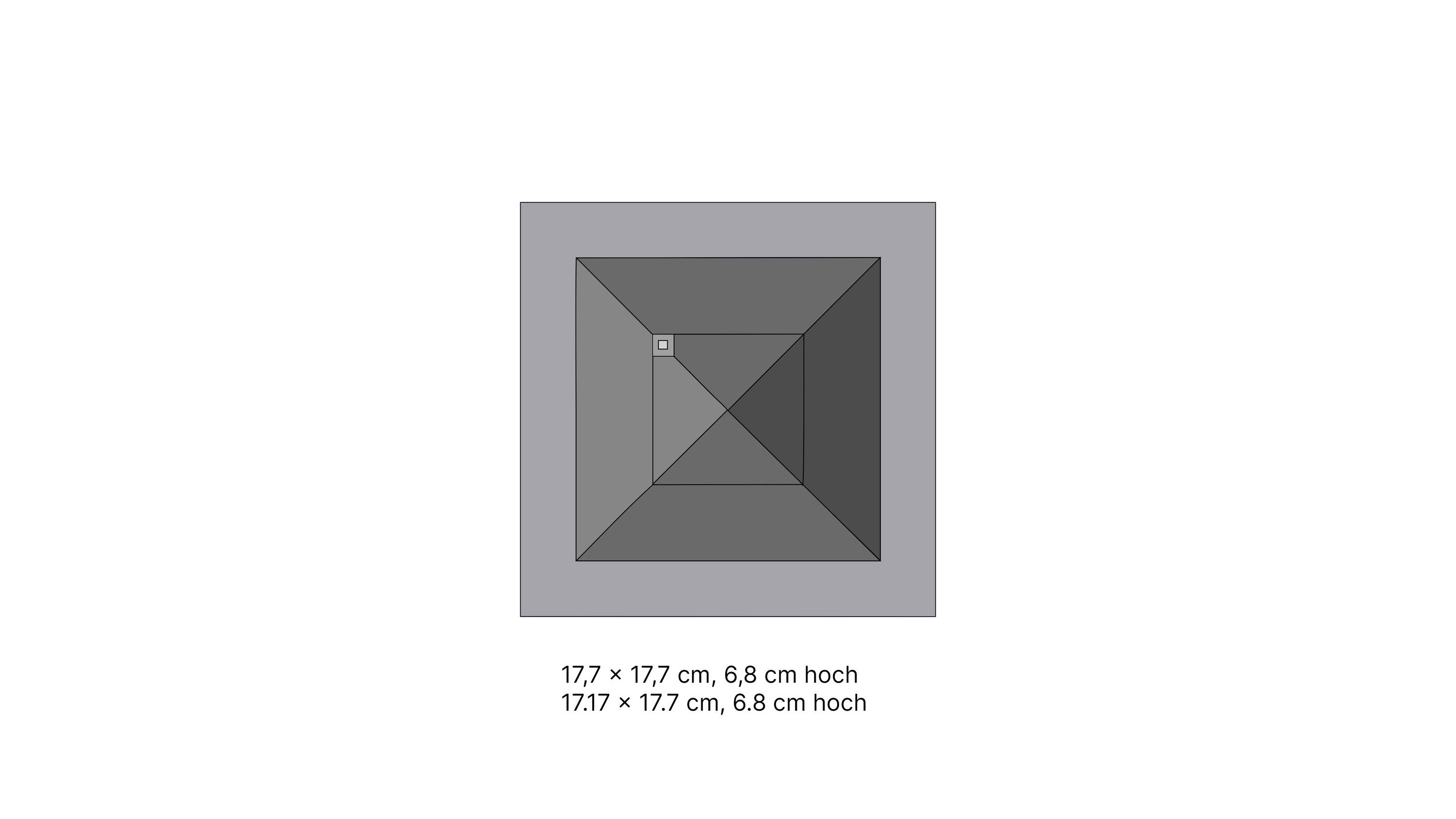 'Quadratischer grauer Pfeilerabdeckungsentwurf, 17,7 x 17,7 cm, 6,8 cm hoch.'