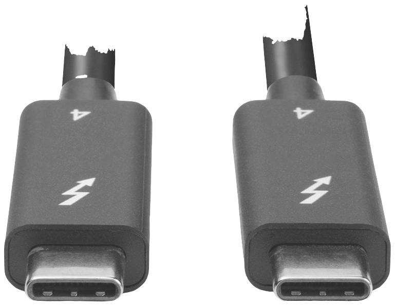 Zwei Thunderbolt-USB-C-Kabel mit abgebrochenen Enden, die beschädigt wirken.