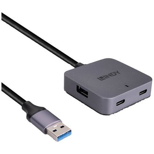 LINDY USB-Hub 4 Port USB 3.0-Hub Schwarz/Grau