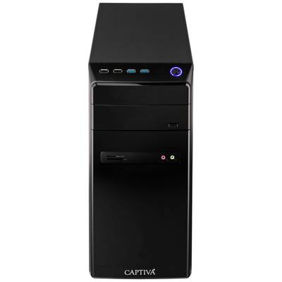 Schwarzer Desktop-Computer-Tower mit mehreren USB-Anschlüssen vorne, ein- und ausschaltbar. Marke 'CAPTIVA' am unteren Rand.