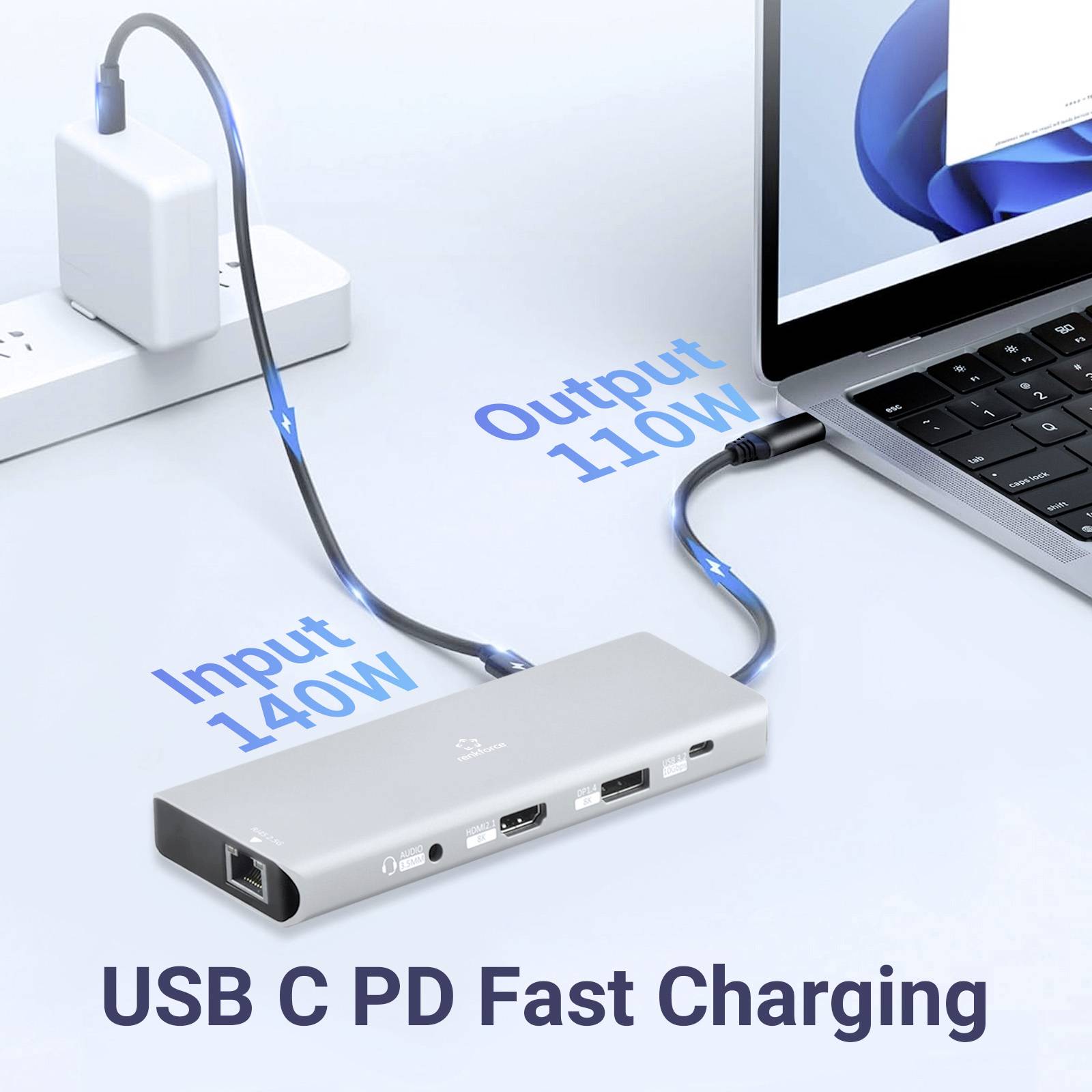 Renkforce USB-C® Dockingstation RF-DKS-905 10-in-1 8K PD 3.1 Passend für Marke Dockingstations: Universal USB-C® Power D-9