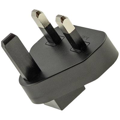 Dreipoliger UK-Stecker, schwarz, mit rechteckigen Stiften.