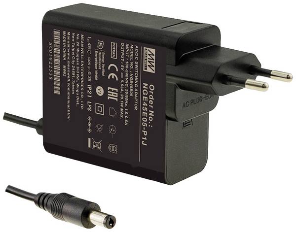 MEAN WELL NGE45E15-P1J Steckernetzteil, Festspannung 15 V 3 A 45 W Stabilisiert