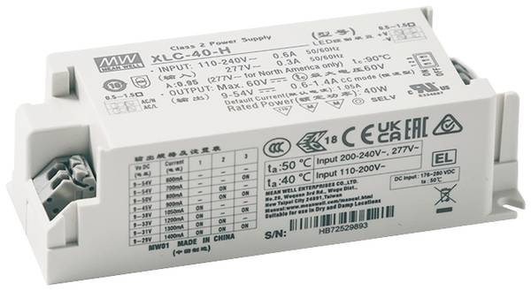 MEAN WELL XLC-40-H-B LED-Treiber  Konstantleistung 40.0 W 0.6 - 1.4 A 9 - 54 V einstellbar 1 St.