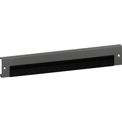 Das Bild zeigt eine graue Kabelbürstenleiste für den 19-Zoll-Rack-Einbau. Sie hat Löcher an den Enden zur Befestigung.