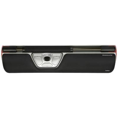 Eine schwarze ergonomische Rollermouse mit integriertem Handgelenkauflager und einem zentralen Steuerelement zur Mausnavigation.