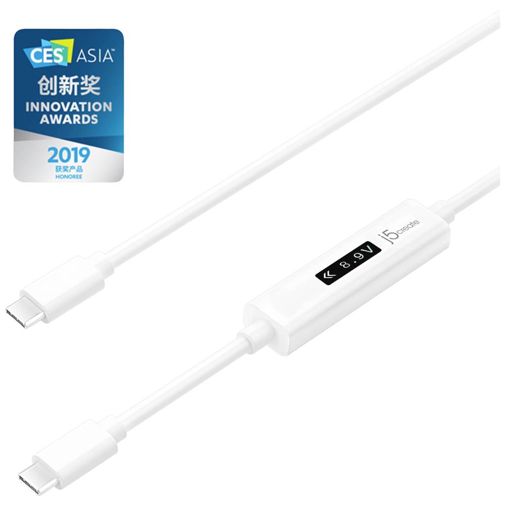 j5create JUCP14-N USB-C 2.0 naar USB-C Kabel Met OLED Dynamic Power Meter