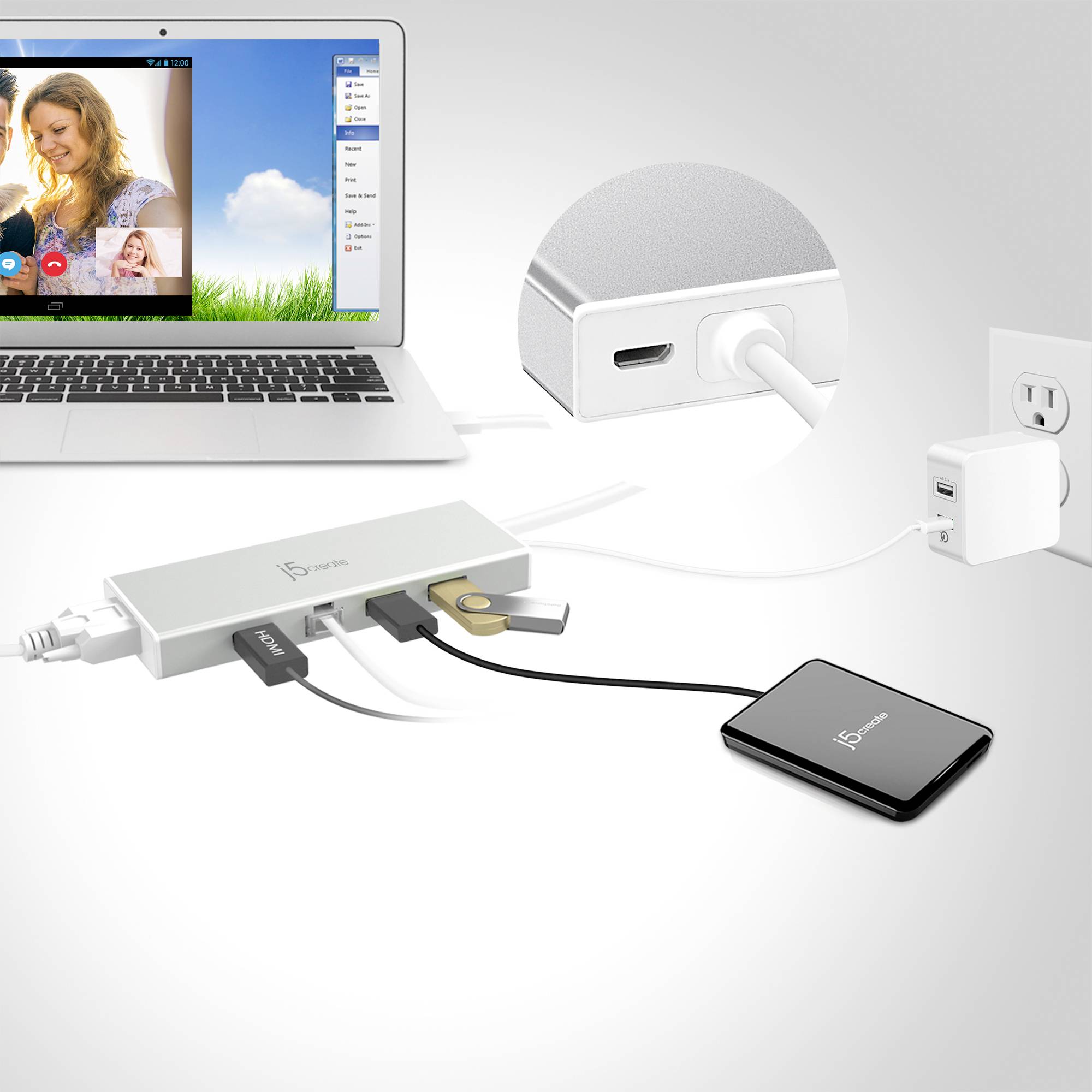 j5create JUD380-N USB™ 3.0 Mini Dock, Kabelgebunden, USB 3.2 Gen 1 (3.1 Gen 1) Type-A, 10,100,1000 Mbit/s, 10BASE-T, 1-4