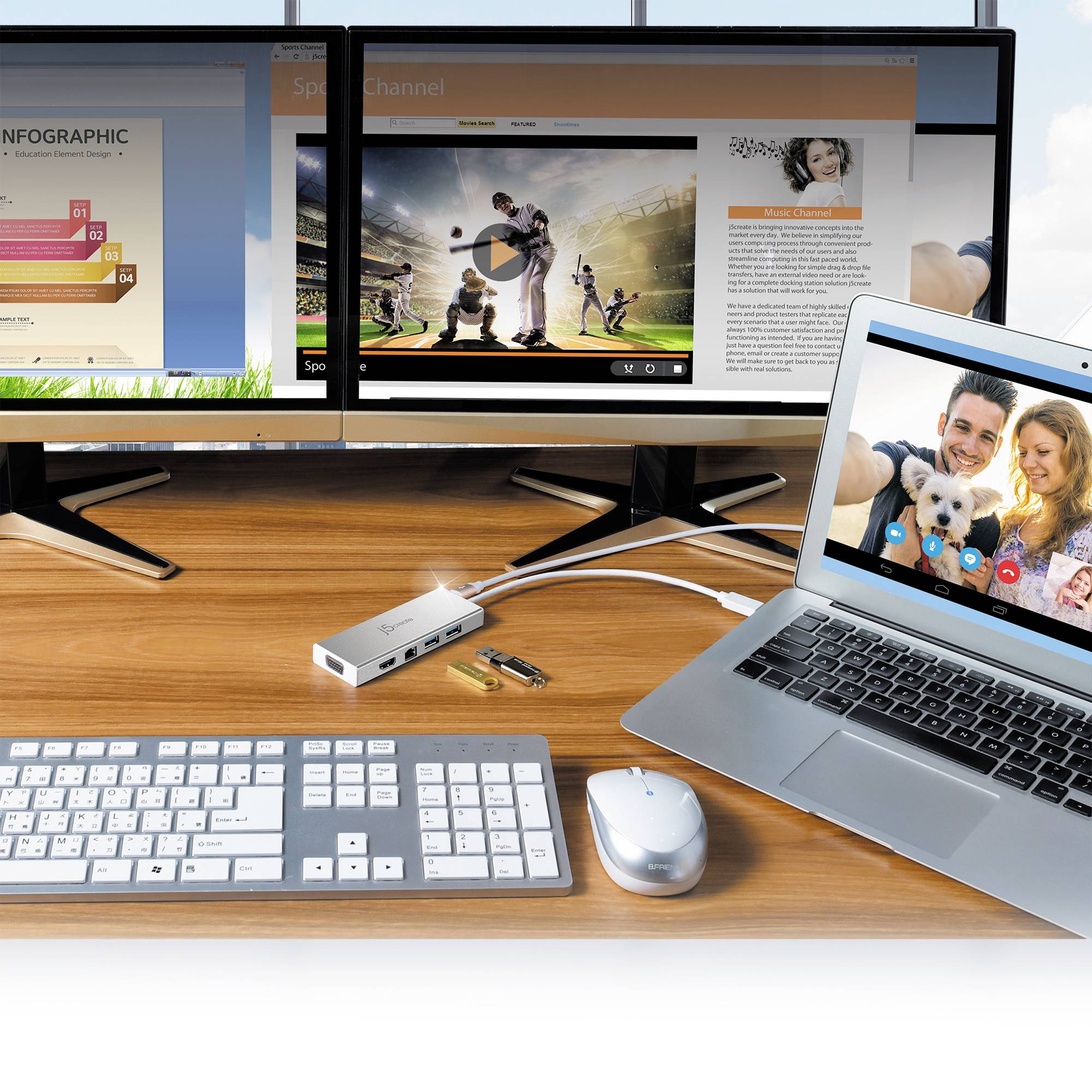 j5create JUD380-N USB™ 3.0 Mini Dock, Kabelgebunden, USB 3.2 Gen 1 (3.1 Gen 1) Type-A, 10,100,1000 Mbit/s, 10BASE-T, 1-5