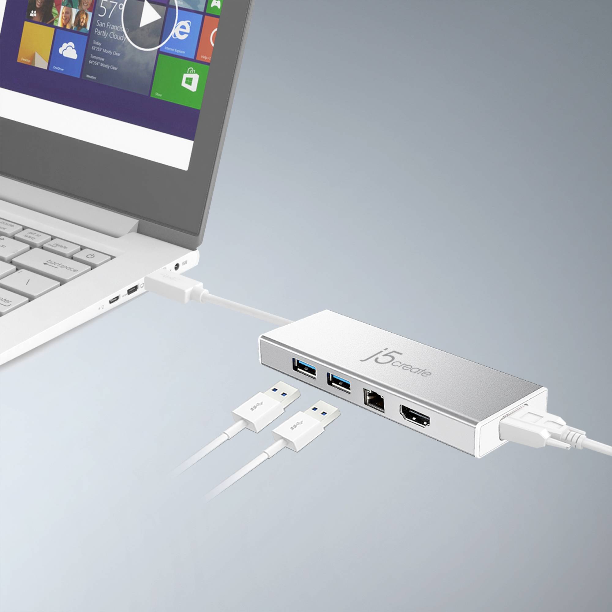 j5create JUD380-N USB™ 3.0 Mini Dock, Kabelgebunden, USB 3.2 Gen 1 (3.1 Gen 1) Type-A, 10,100,1000 Mbit/s, 10BASE-T, 1-6
