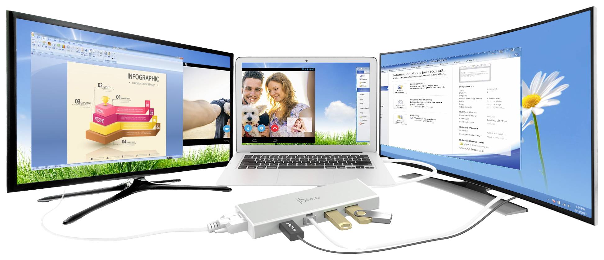 j5create JUD380-N USB™ 3.0 Mini Dock, Kabelgebunden, USB 3.2 Gen 1 (3.1 Gen 1) Type-A, 10,100,1000 Mbit/s, 10BASE-T, 1-3