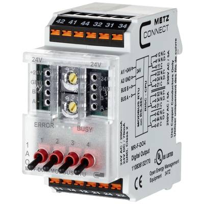 Elektronisches Modul mit mehreren Anschlussklemmen, Beschriftungen und Kontrollleuchten für 'Error' und 'Busy'. 24V Spannung.