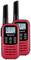 Zwei rote Walkie-Talkies mit gut lesbarem Display und schwarzer Antenne. Markenname 'Albrecht' oben auf dem Gerät sichtbar.