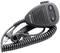 Ein schwarzes CB-Funk-Mikrofon mit gewelltem Kabel und zwei Tasten für 'Up' und 'Down'. Ideal für mobile Kommunikation.