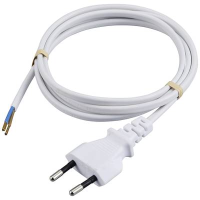 Weißes Netzkabel mit Stecker und offenen Drahtenden, geeignet für elektrische Anschlüsse.