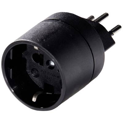 Ein schwarzer, runder Adapterstecker mit zwei Stiften, geeignet für europäische Steckdosen.