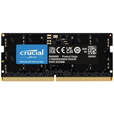 DDR5-SODIMM-Arbeitsspeicher von Crucial mit Aufschrift 'Entfernung führt zum Garantieverlust'. Hauptsächlich schwarz mit goldenem Anschluss.