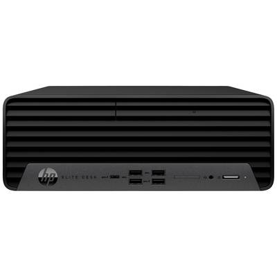 'Schwarzer HP EliteDesk-PC mit USB-Anschlüssen und Kopfhöreranschluss an der Vorderseite, Lüftungsschlitze oben.'