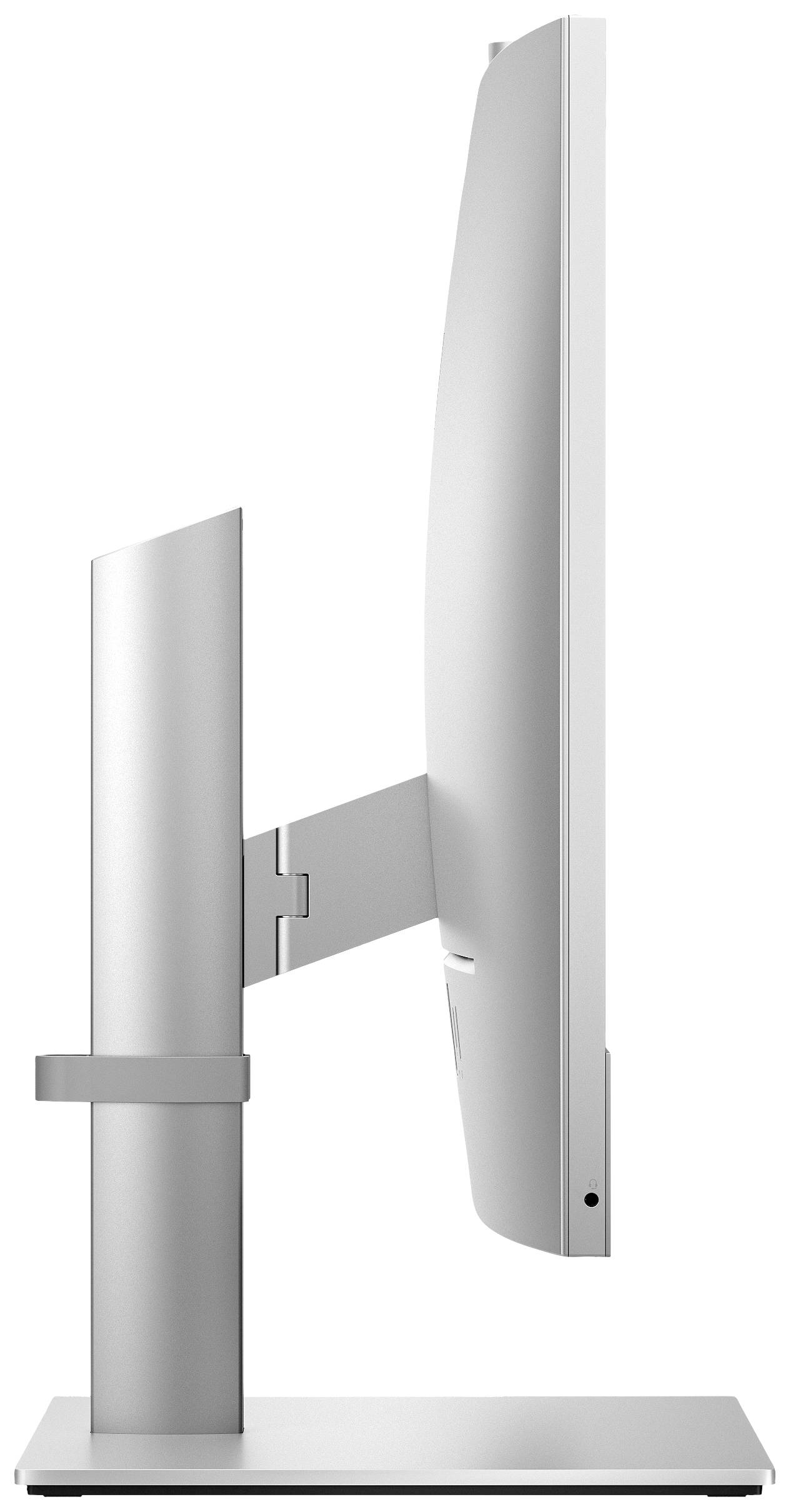 Seitenansicht eines modernen Computerbildschirms mit schlankem Design auf einem robusten Standfuß.