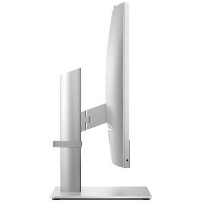 Seitenansicht eines modernen Computerbildschirms mit schlankem Design auf einem robusten Standfuß.