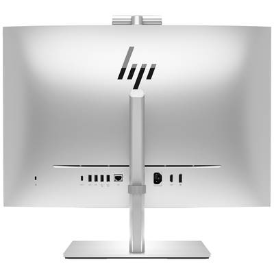 Rückansicht eines silbernen Monitors mit verschiedenen Anschlussmöglichkeiten, einschließlich USB- und HDMI-Ports.
