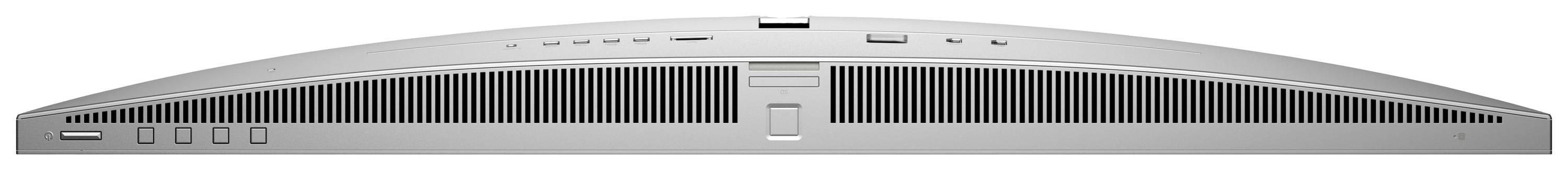 Rückseite eines gebogenen Computer-Monitors mit Lüftungsschlitzen und Anschlussbuchsen.