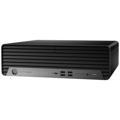 Ein schwarzer Desktop-Computer von HP mit mehreren USB-Anschlüssen auf der Vorderseite, geeignet für Büro- oder Heimgebrauch.