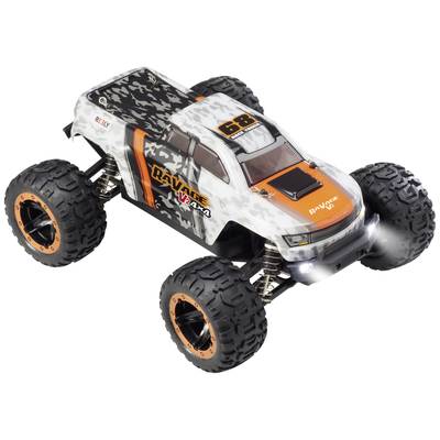 Spielzeugauto im Camouflage-Design mit großen Geländereifen, markiert mit 'Ravage V2.4' auf der Seite.