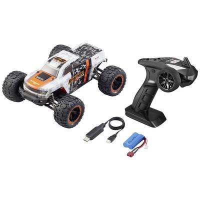 Ferngesteuertes Auto mit groben Reifen, Fernbedienung, USB-Ladekabel und Akku-Set. Geeignet für Offroad-Rennen und Spielspaß.