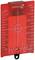 Rotes Wasserwaage-Messer mit Zentimeter- und Zollskala, nützlich zum Messen und Nivellieren, zeigt zentrales Zielkreuz für Präzision.