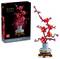 LEGO-Set 'Plum Blossom' aus der Botanica-Serie mit roten Blüten auf einem Ständer, neben der Verpackung abgebildet.