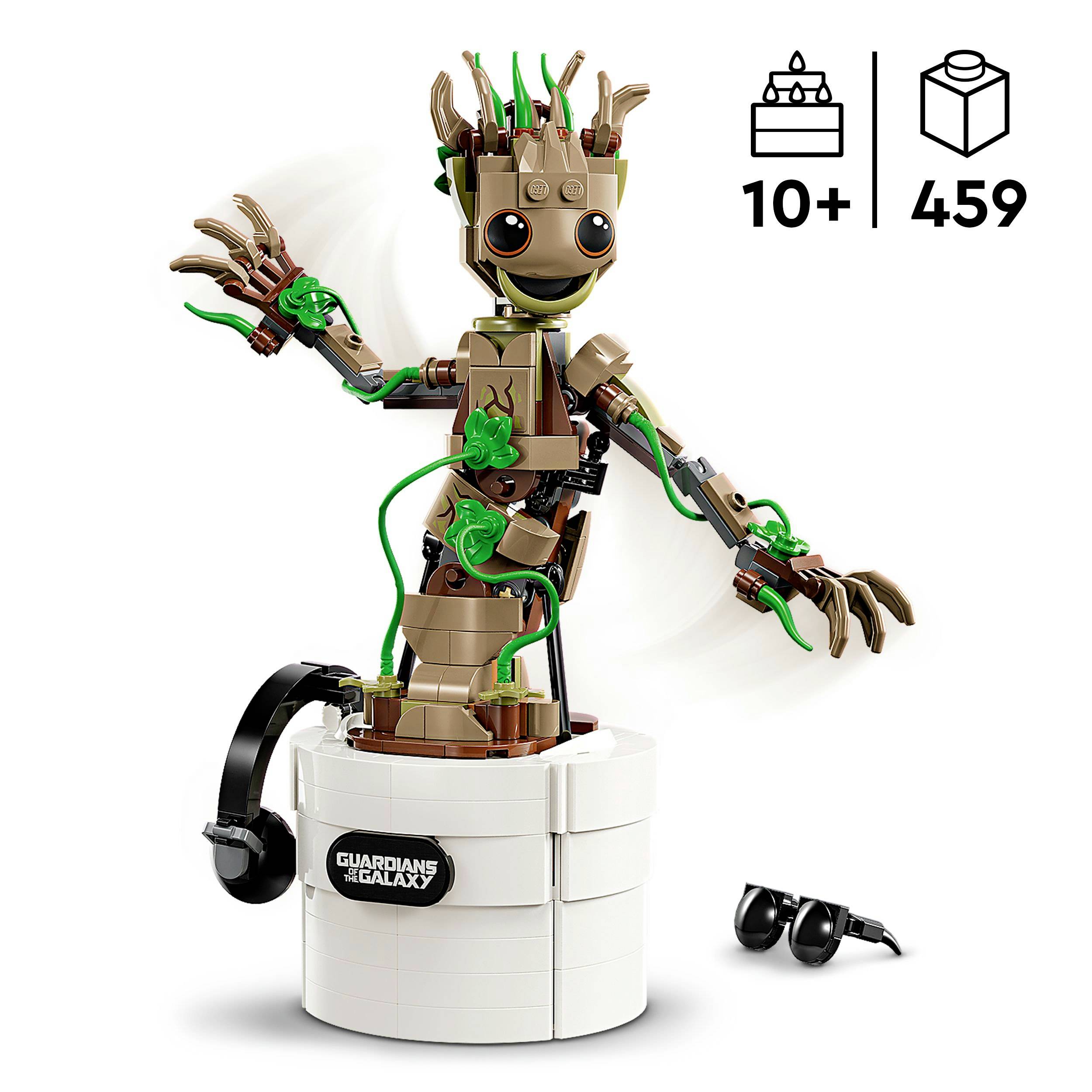 Ein baubares Modell eines fröhlichen, tanzenden Baum-Charakters aus LEGO. Verpackung zeigt 459 Teile, geeignet für 10+ Jahre.