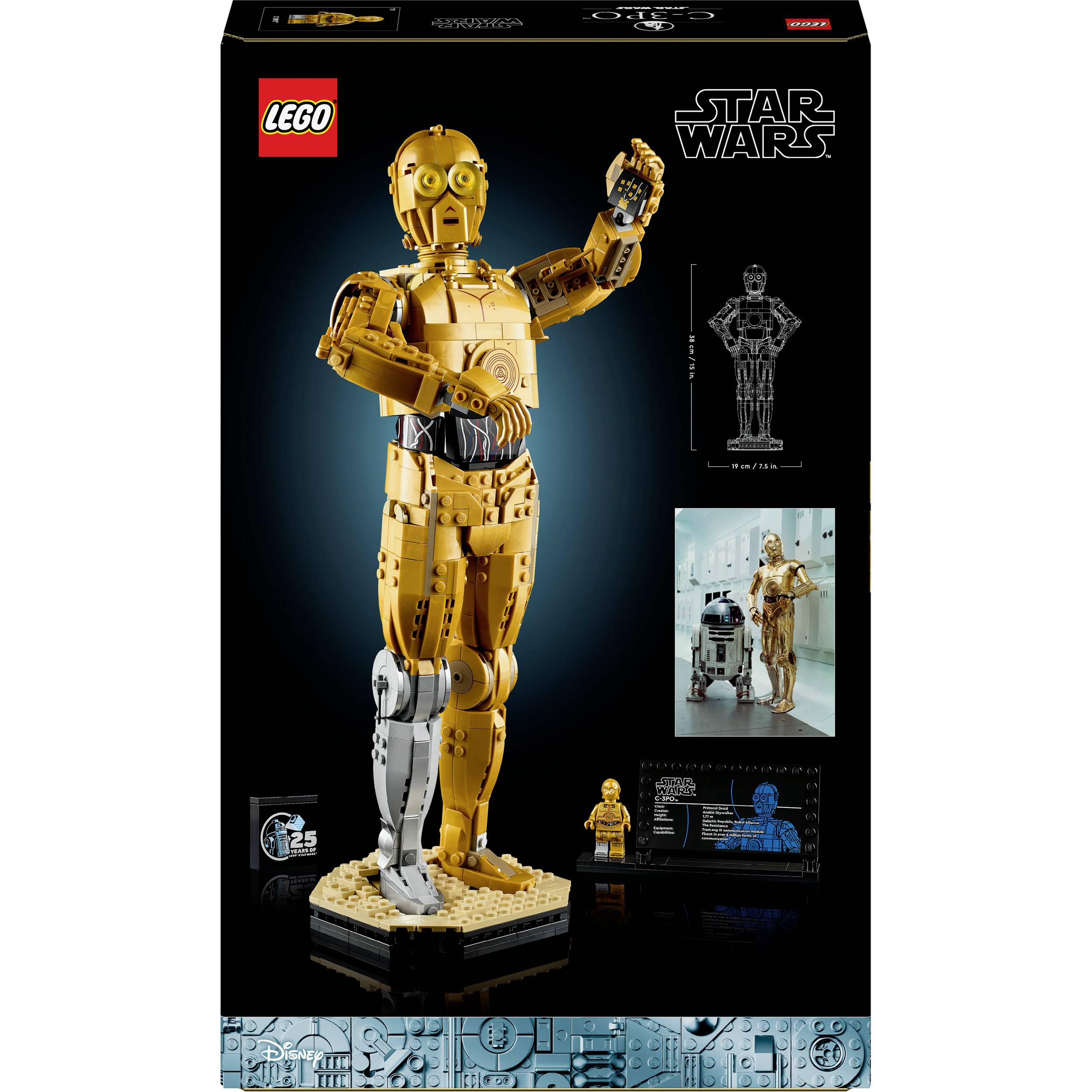 'LEGO Star Wars C-3PO Bausetverpackung mit goldener, detailreicher Roboterfigur und Star Wars-Design. Geeignet für Sammler.'