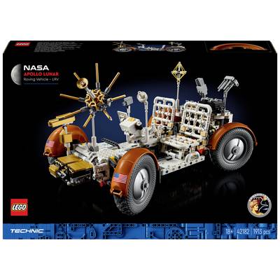 LEGO-Bausatz des NASA Apollo Lunar Roving Vehicle (LRV) mit detaillierter Darstellung des Fahrzeugs auf der Verpackung.