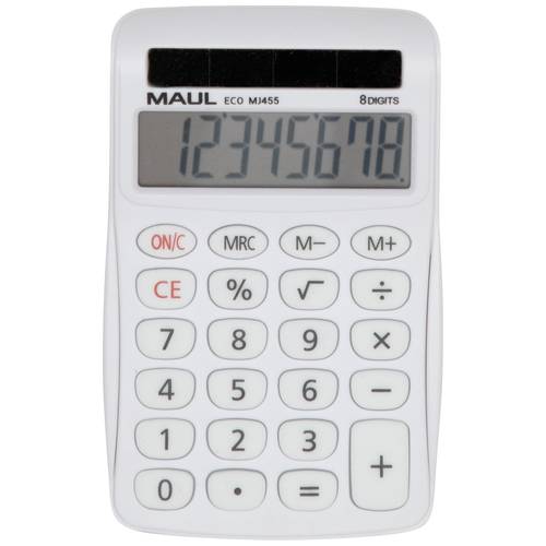 Maul ECO MJ 455 Tischrechner Weiß Display (Stellen): 8 solarbetrieben (B x H x T) 71 x 112 x 20 mm