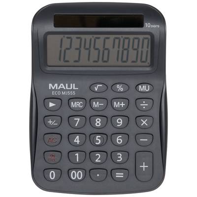 Ein schwarzer Taschenrechner zeigt die Zahlenfolge '1234567890' auf seinem Display. Oberhalb befinden sich Funktionstasten wie M+, MR, MC.