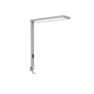 Eine moderne, rechteckige Bürolampe mit Klemmbefestigung zur Befestigung an Schreibtischen. Die Lampe ist minimalistisch und funktional designt.