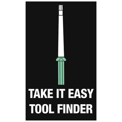 Ein stilisierter Werkzeuggriff auf schwarzem Hintergrund mit dem Text 'Take It Easy Tool Finder' darunter.