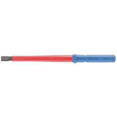 Ein Schraubendreher mit rotem Griff und blauem Sechskantkopf, auf dem 'TX6.4' und 'SW6.0' steht. Geeignet für Torx-Schrauben.